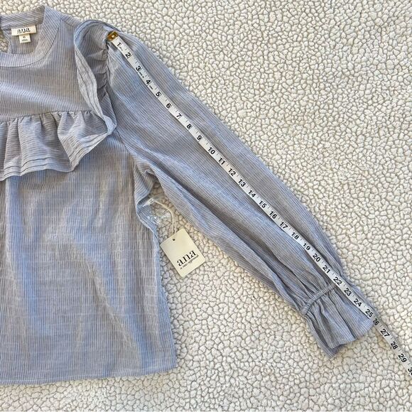 A.N.A. New Long Sleeve Peasant Boho Gray Striped Ruffle High Neck Blouse Top - Picture 16 of 16